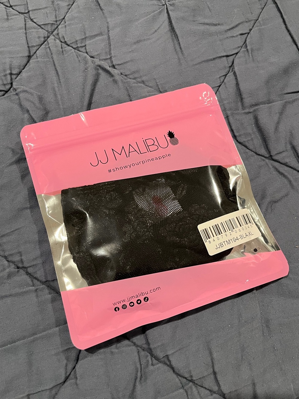 JJ Malibu VEILED FLORAL LACE THONG - BLACK - Picture 7 of 7